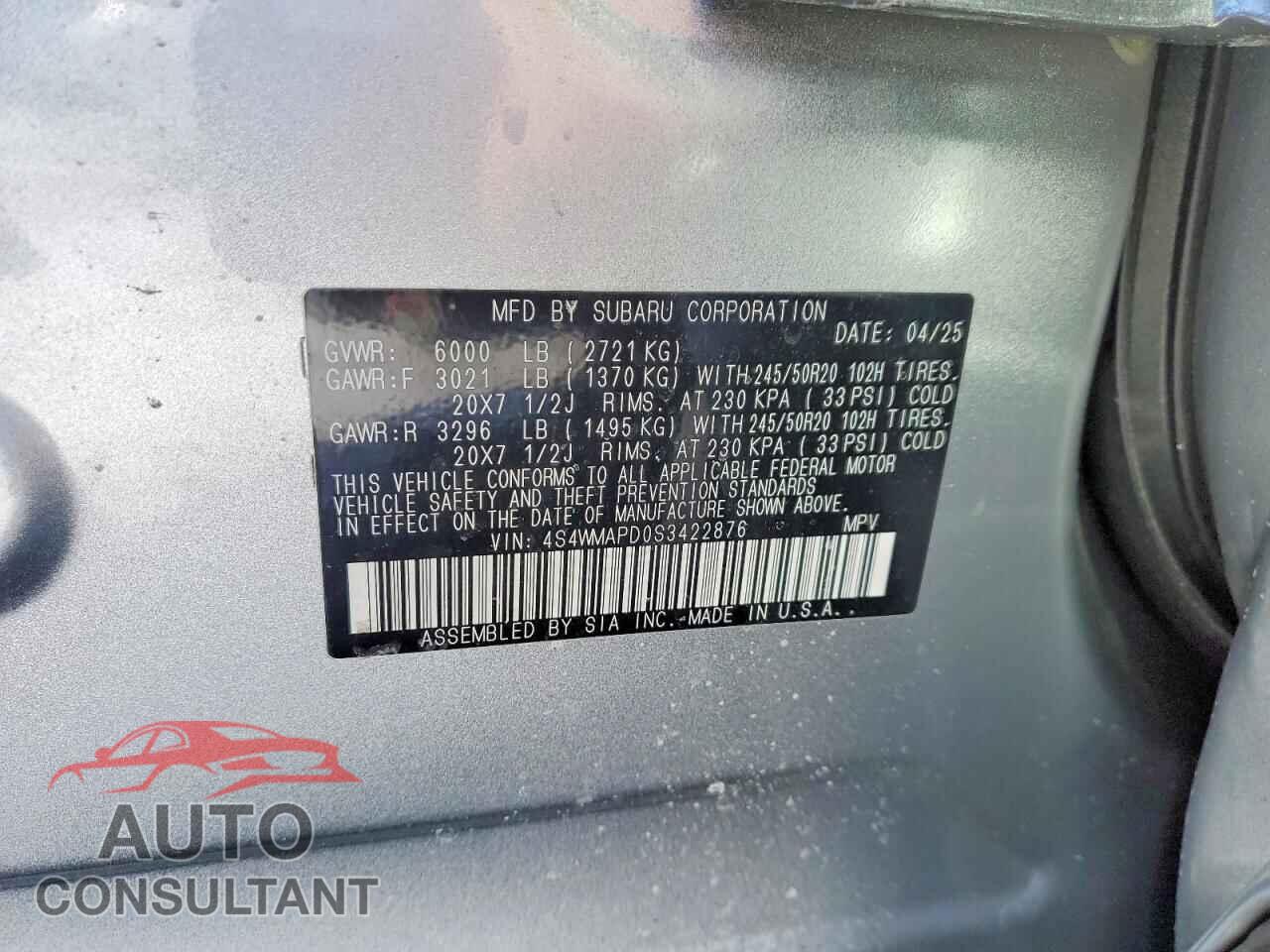 SUBARU ASCENT 2025 - 4S4WMAPD0S3422876