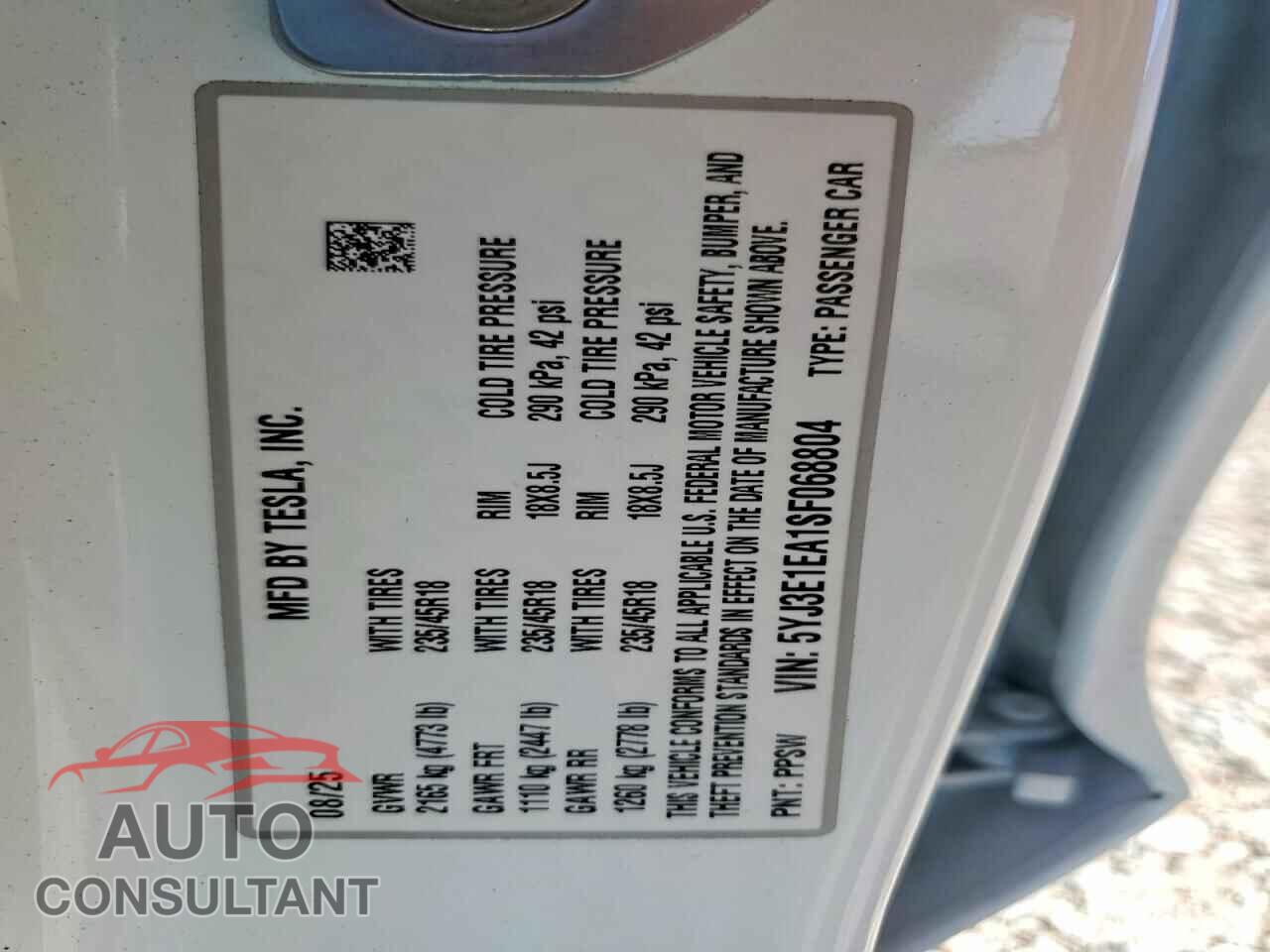 TESLA MODEL 3 2025 - 5YJ3E1EA1SF068804