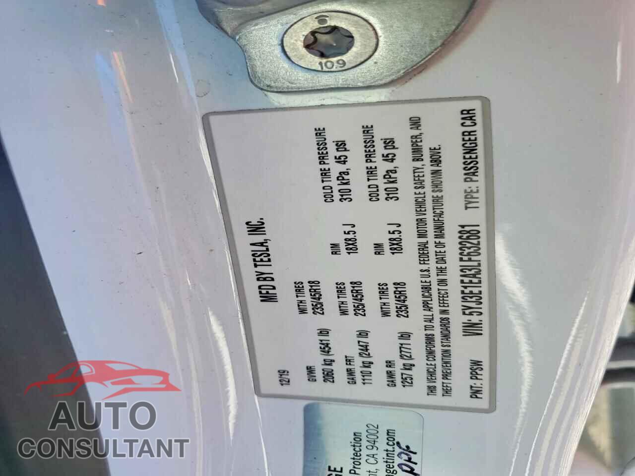 TESLA MODEL 3 2020 - 5YJ3E1EA3LF632681