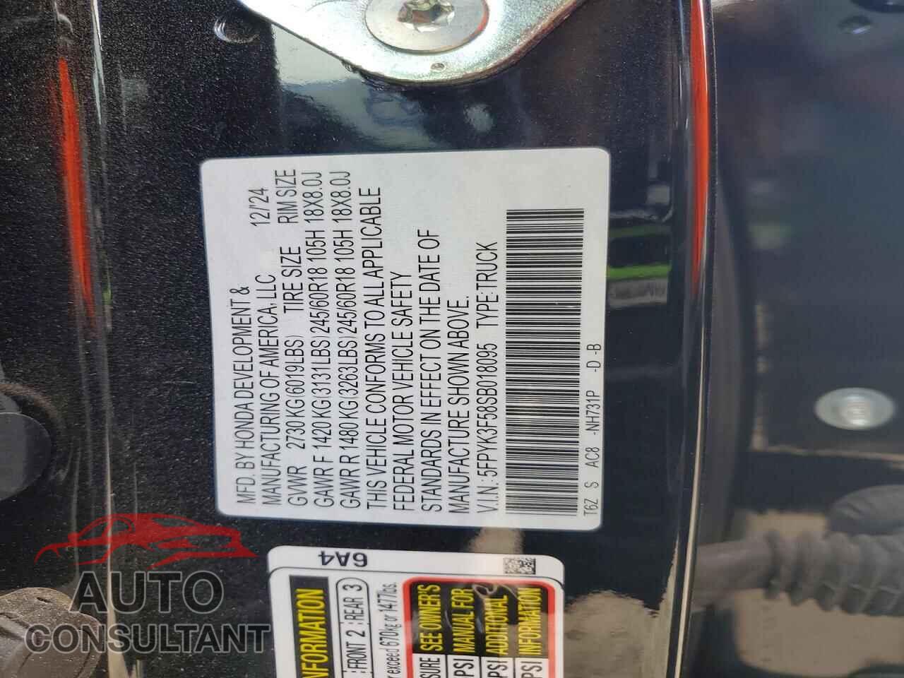 HONDA RIDGELINE 2025 - 5FPYK3F58SB018095