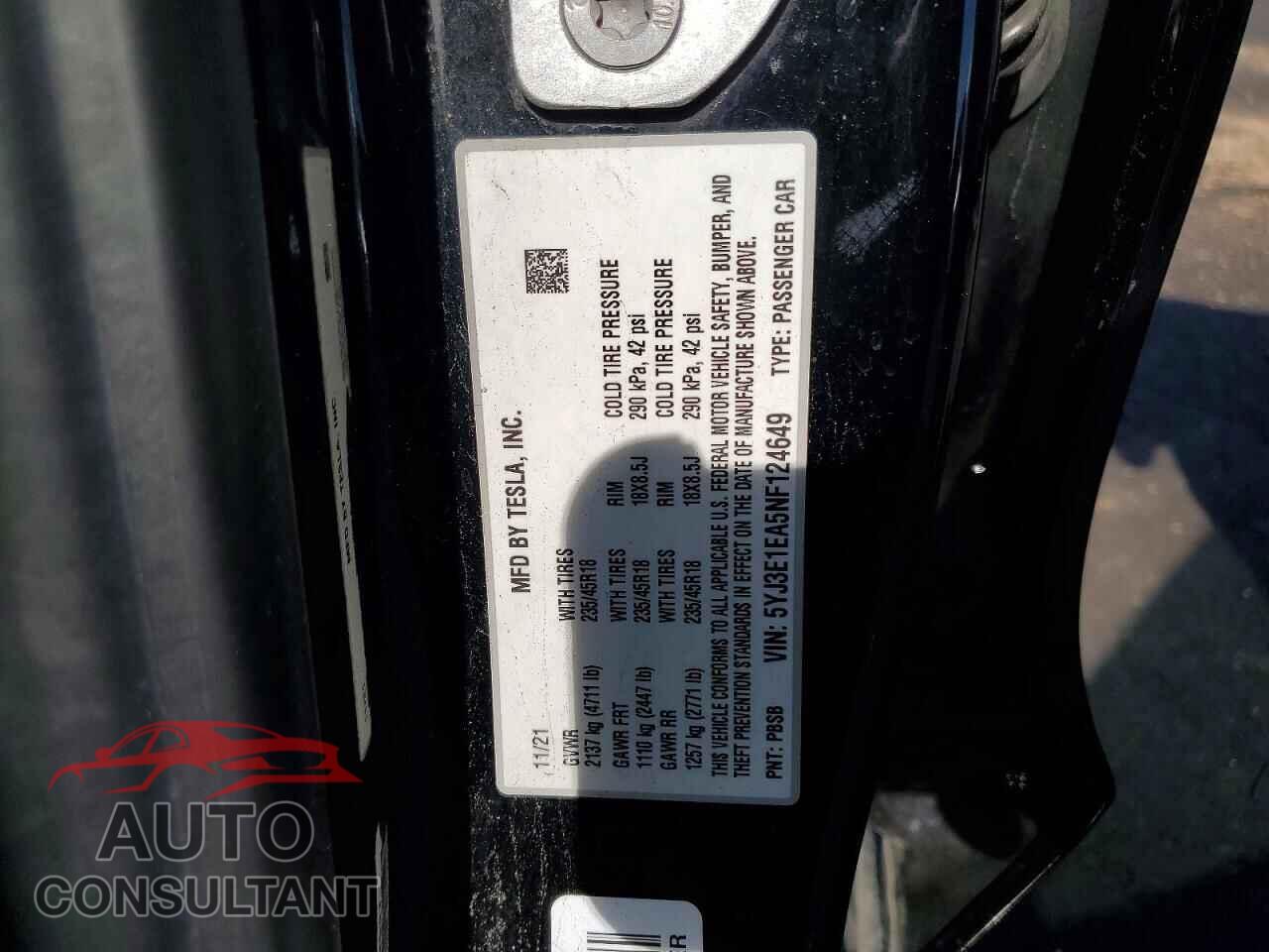 TESLA MODEL 3 2022 - 5YJ3E1EA5NF124649