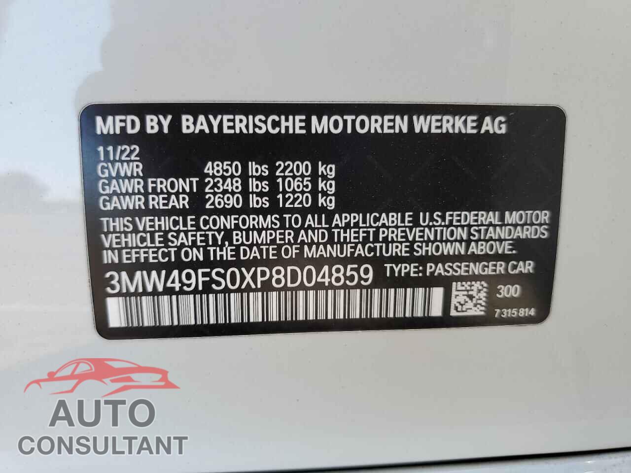 BMW M3 2023 - 3MW49FS0XP8D04859