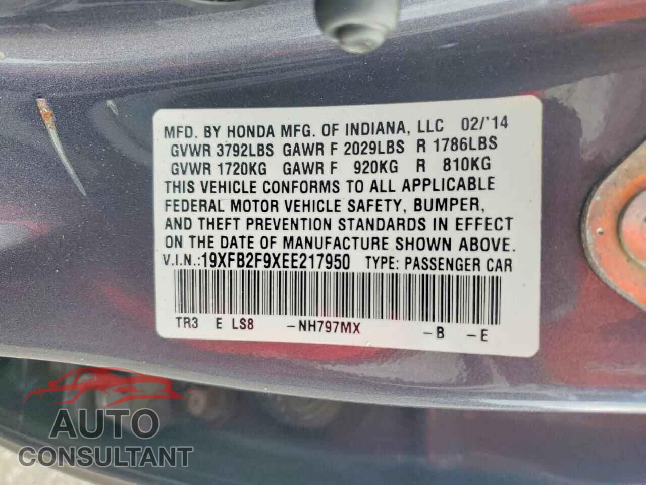HONDA CIVIC 2014 - 19XFB2F9XEE217950