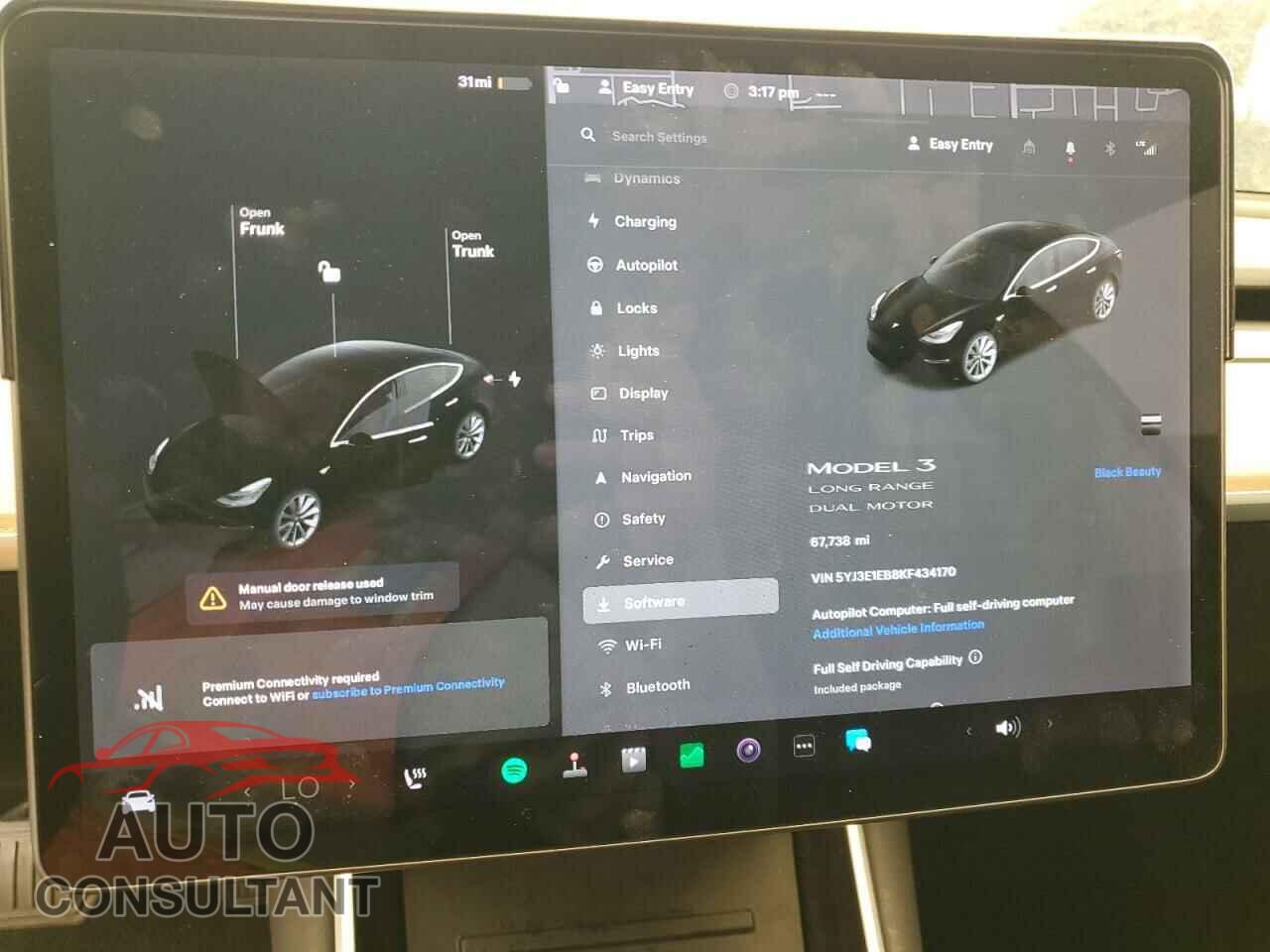 TESLA MODEL 3 2019 - 5YJ3E1EB8KF434170