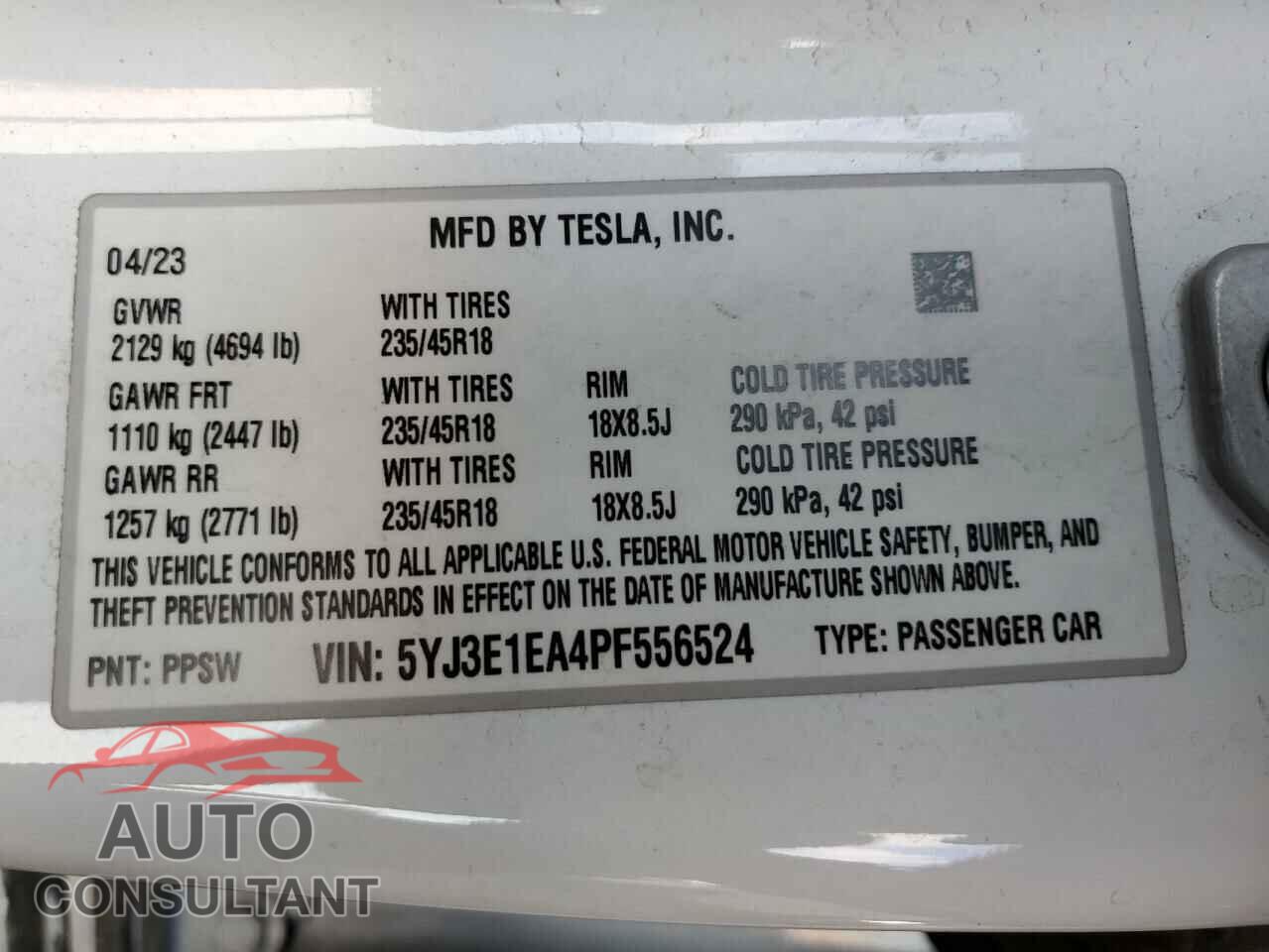 TESLA MODEL 3 2023 - 5YJ3E1EA4PF556524