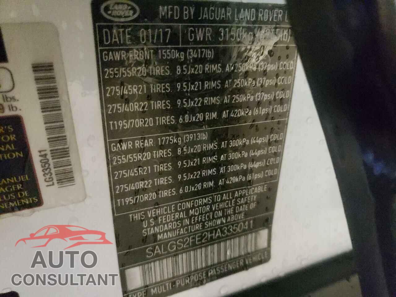 LAND ROVER RANGEROVER 2017 - SALGS2FE2HA335041