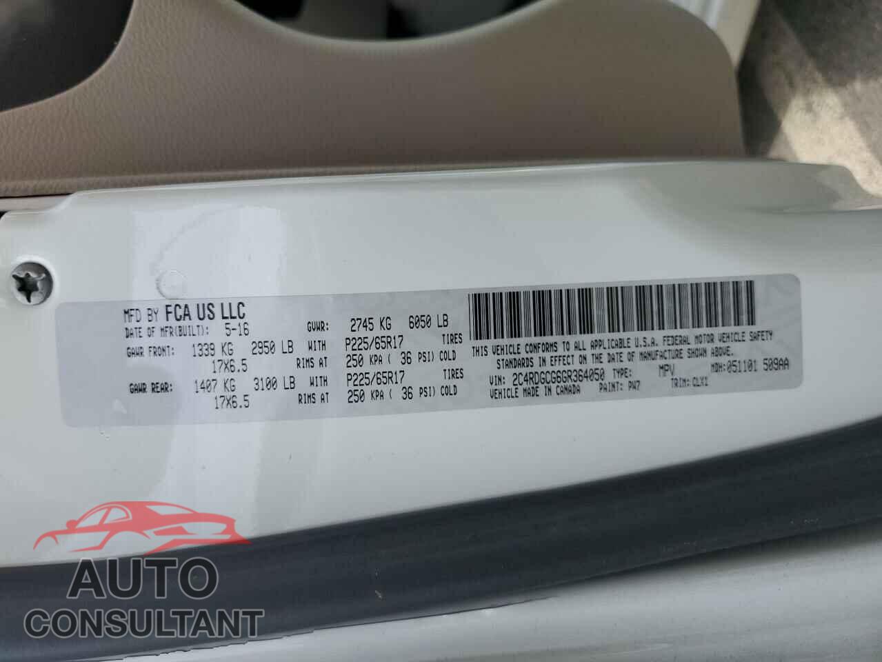 DODGE CARAVAN 2016 - 2C4RDGCG6GR364050