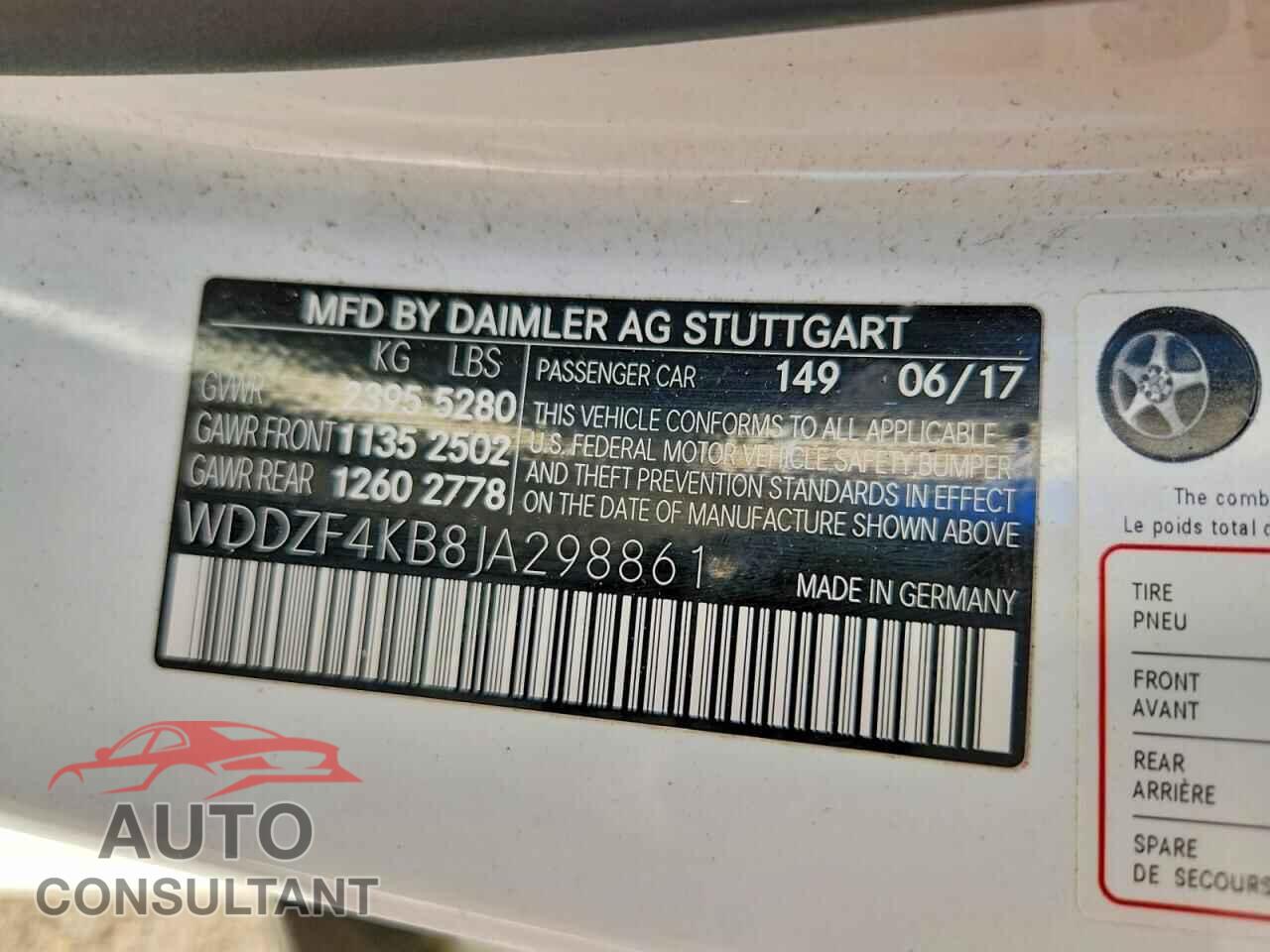 MERCEDES-BENZ E-CLASS 2018 - WDDZF4KB8JA298861