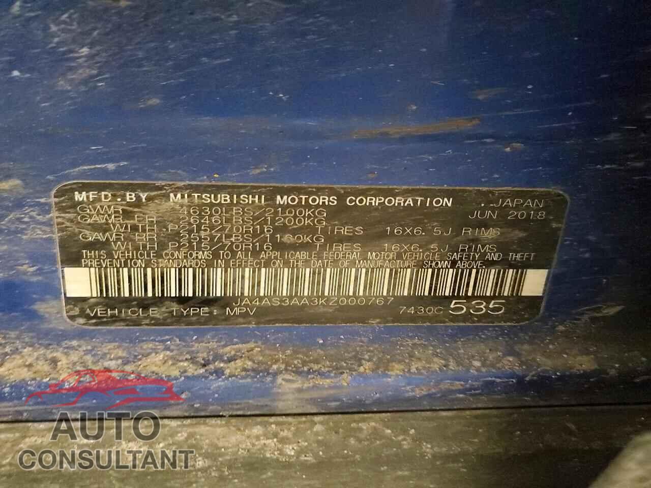 MITSUBISHI ECLIPSE 2019 - JA4AS3AA3KZ000767