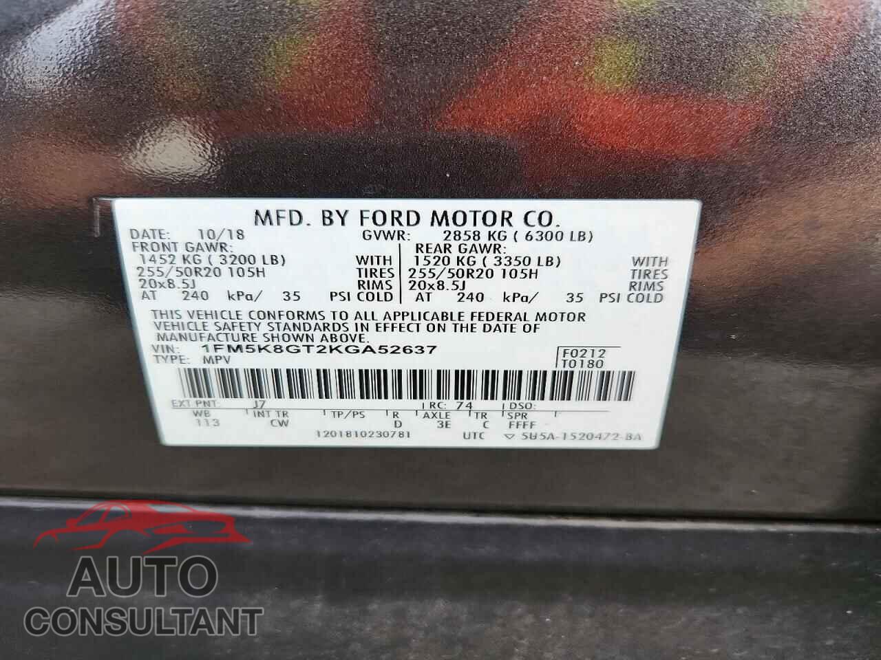 FORD EXPLORER 2019 - 1FM5K8GT2KGA52637