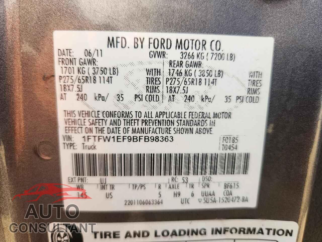 FORD F150 2011 - 1FTFW1EF9BFB98363