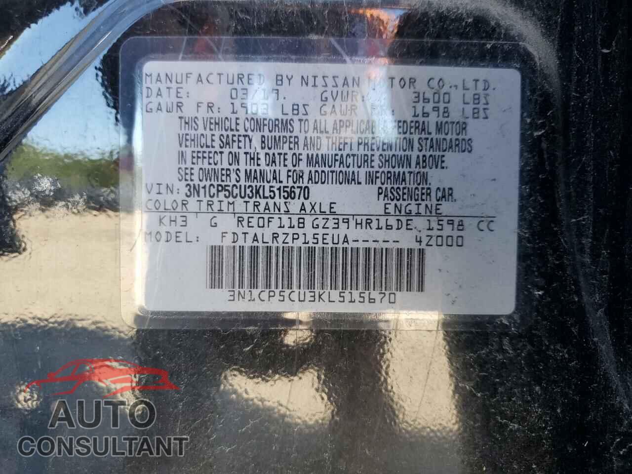 NISSAN KICKS 2019 - 3N1CP5CU3KL515670