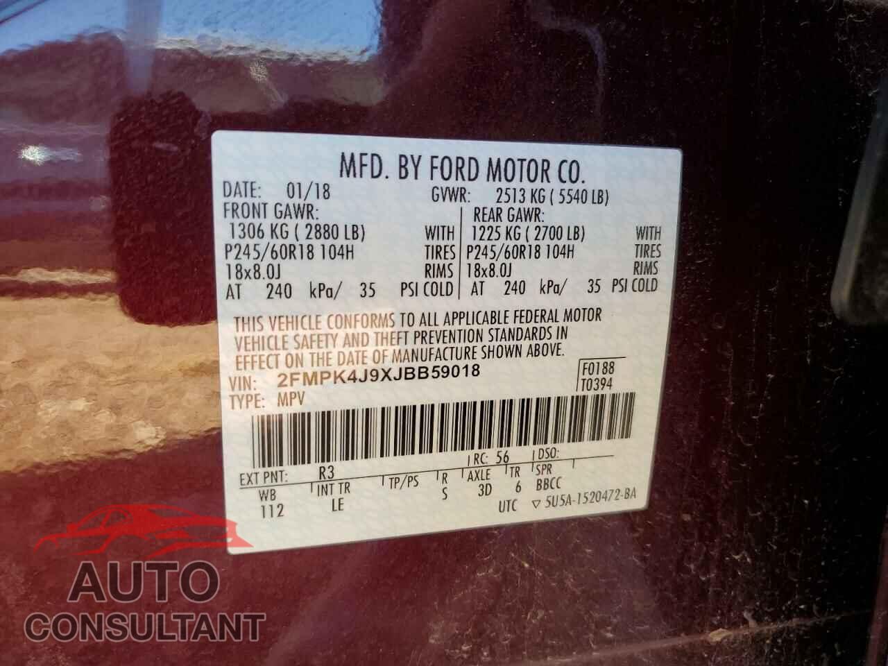 FORD EDGE 2018 - 2FMPK4J9XJBB59018