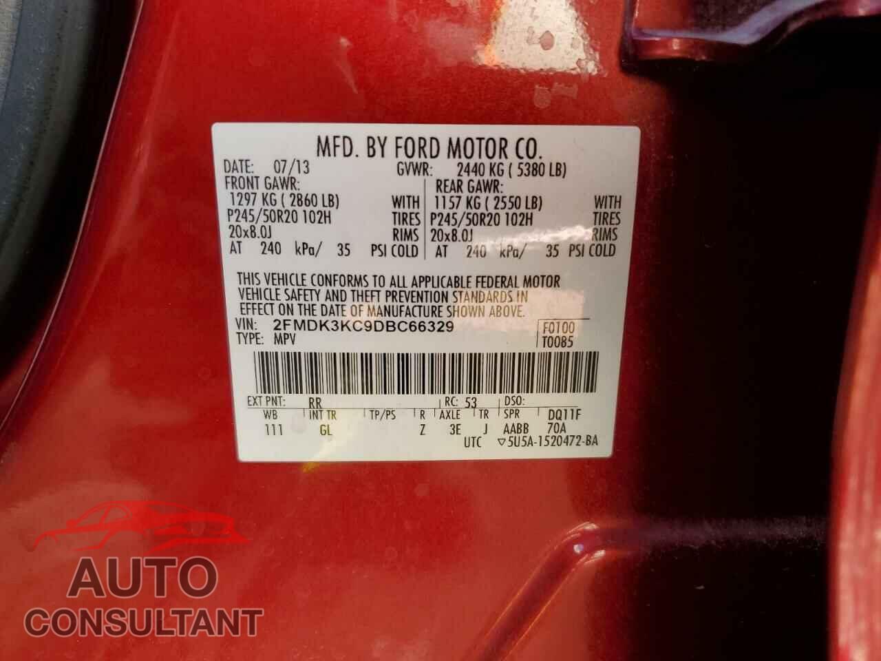 FORD EDGE 2013 - 2FMDK3KC9DBC66329