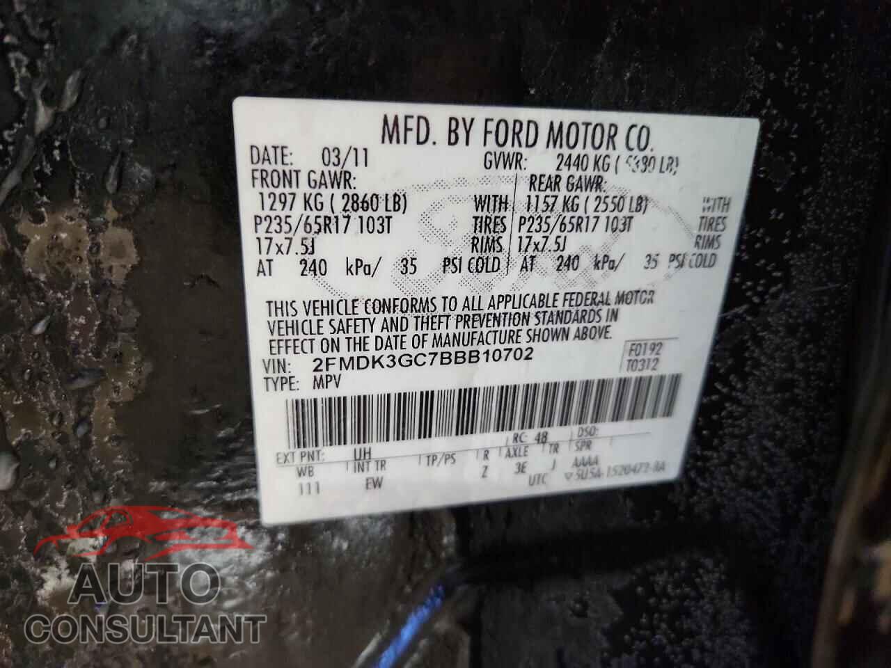 FORD EDGE 2011 - 2FMDK3GC7BBB10702