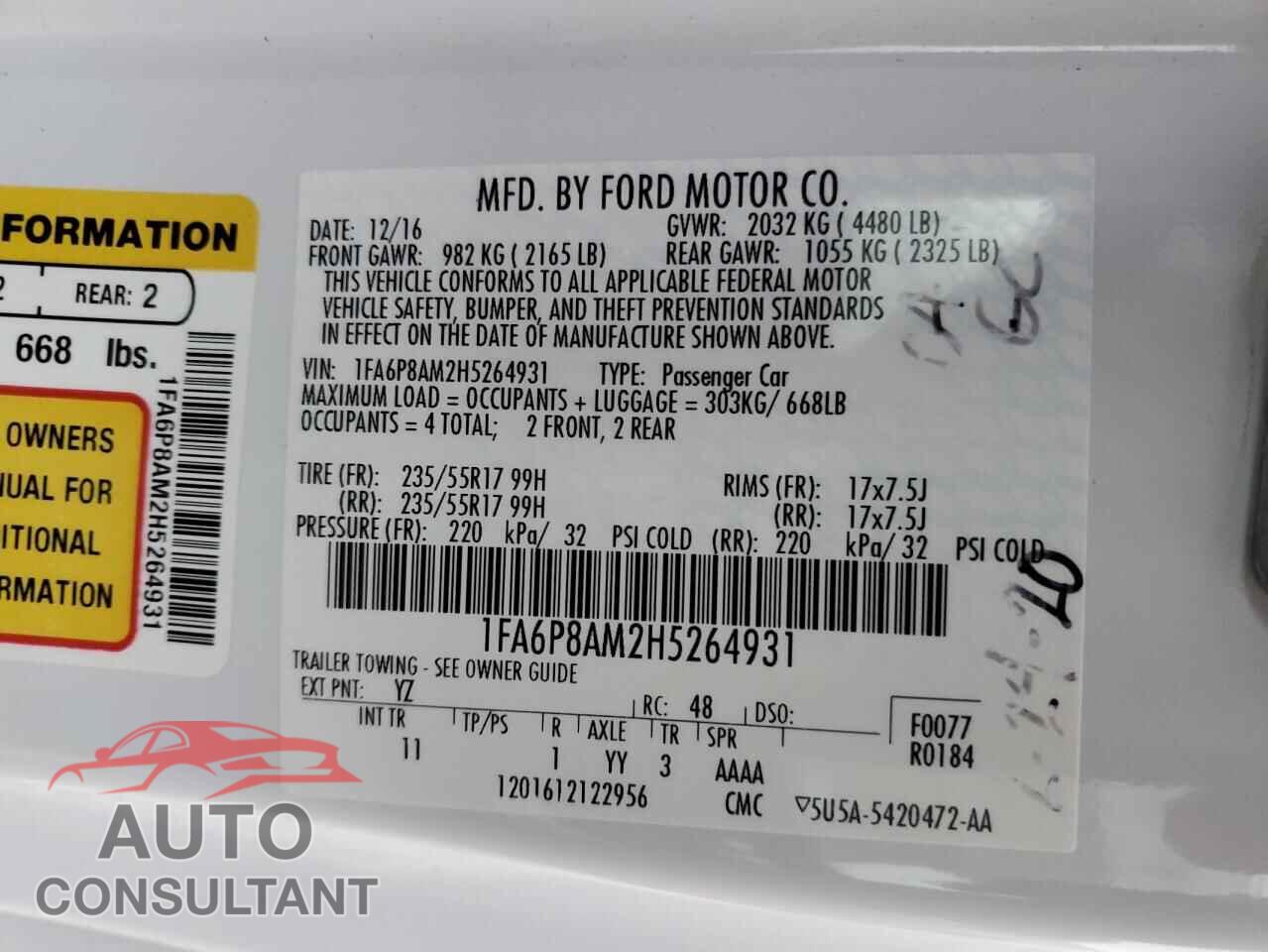 FORD ALL Models 2017 - 1FA6P8AM2H5264931