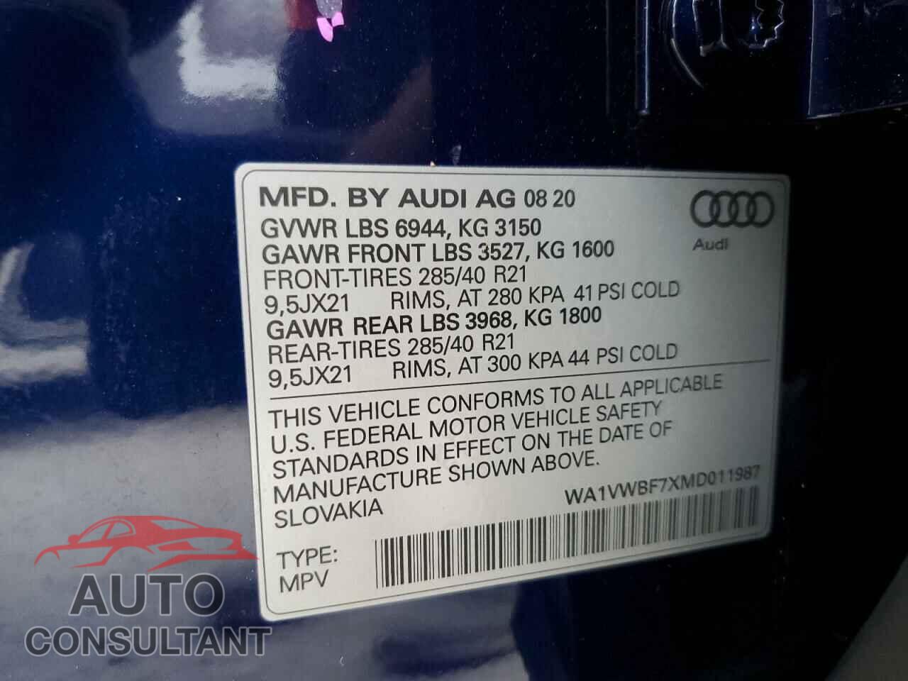 AUDI SQ7 2021 - WA1VWBF7XMD011987