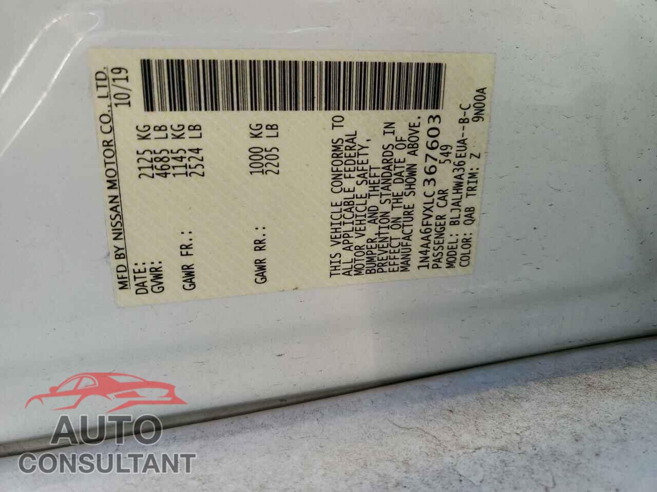 NISSAN MAXIMA 2020 - 1N4AA6FVXLC367603