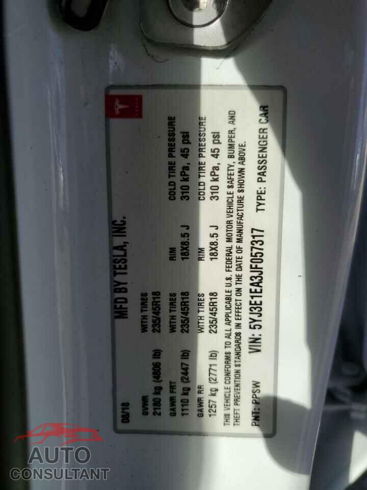 TESLA MODEL 3 2018 - 5YJ3E1EA3JF057317