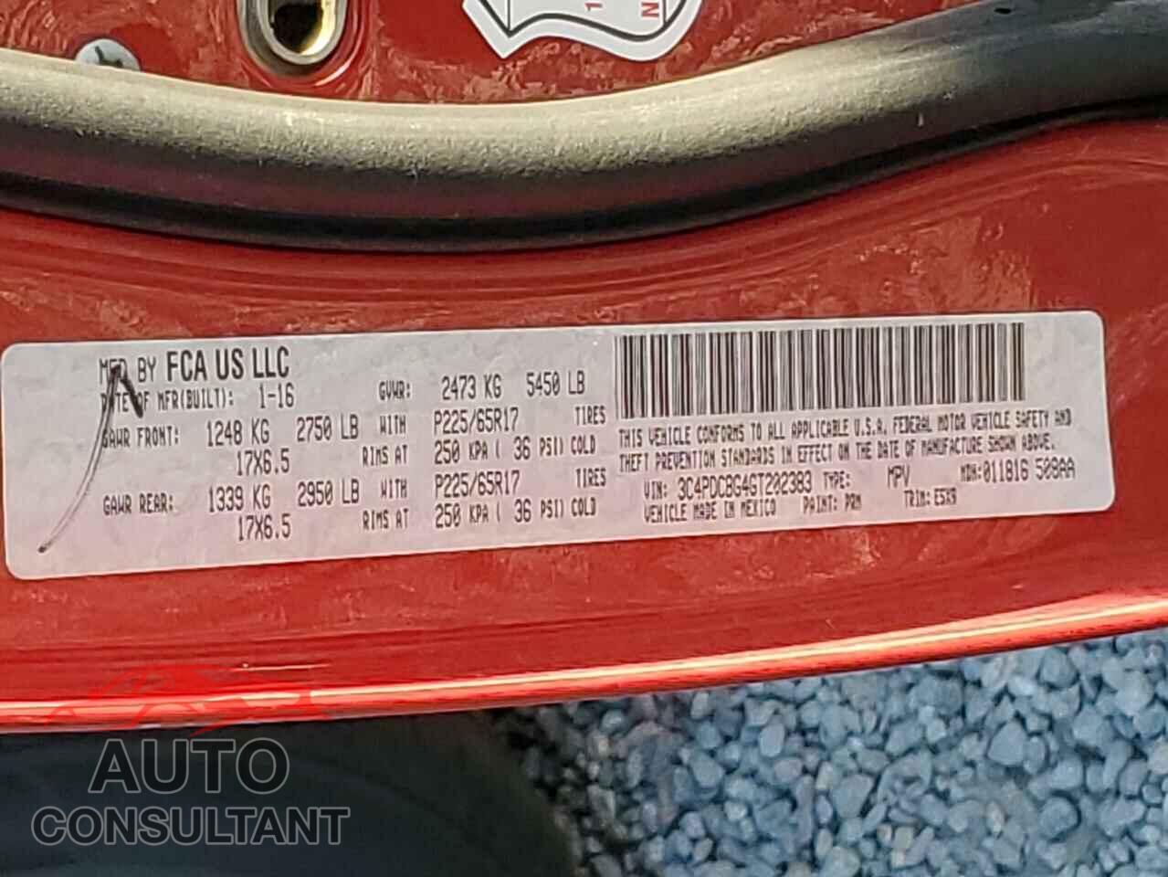 DODGE JOURNEY 2016 - 3C4PDCBG4GT202383
