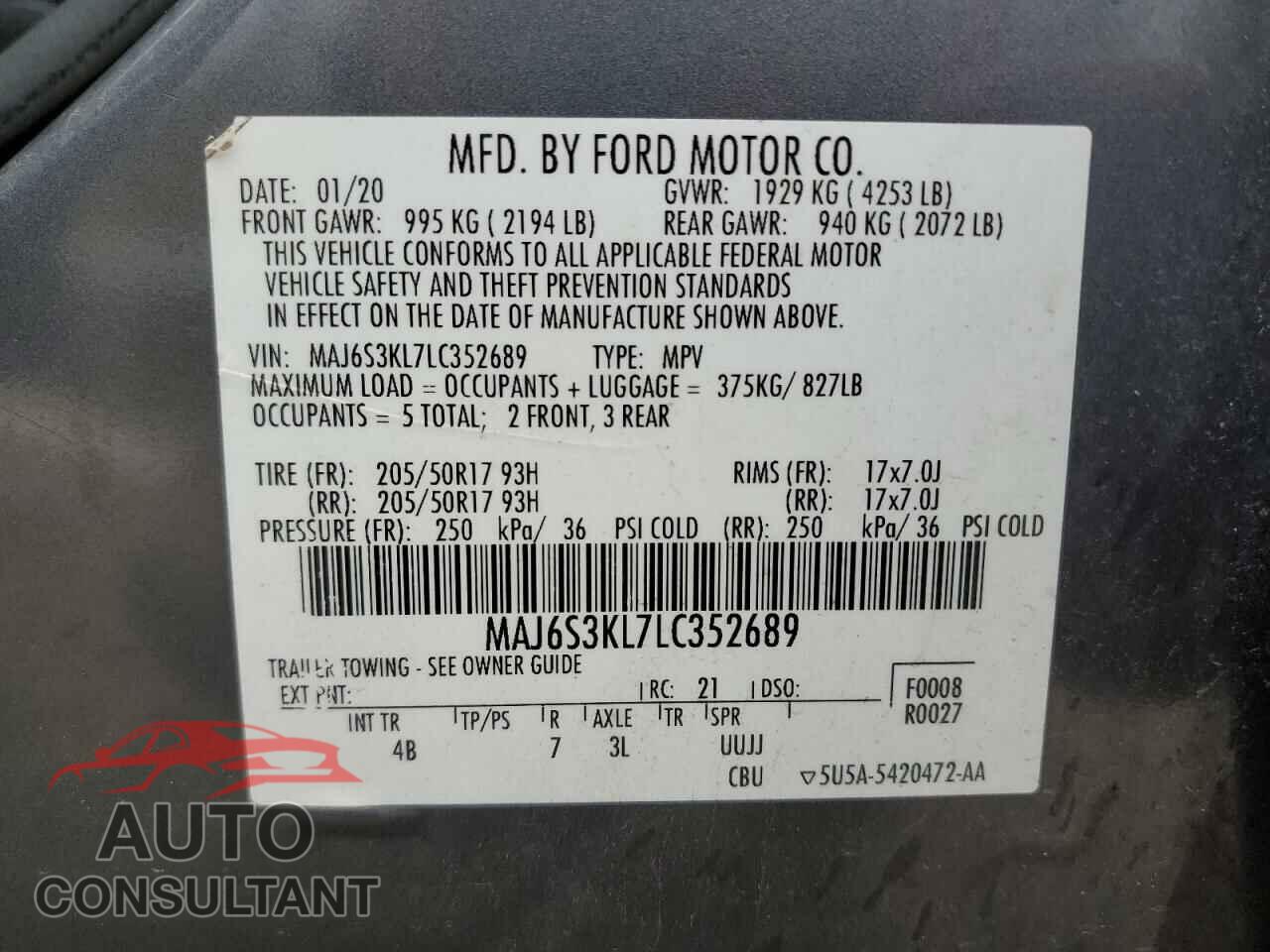 FORD ECOSPORT 2020 - MAJ6S3KL7LC352689