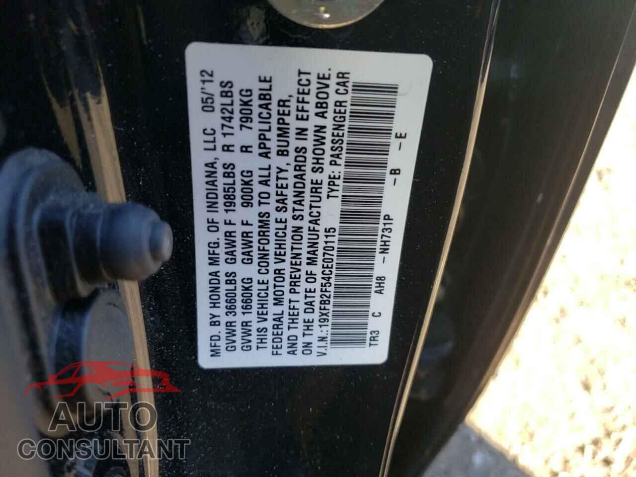 HONDA CIVIC 2012 - 19XFB2F54CE070115