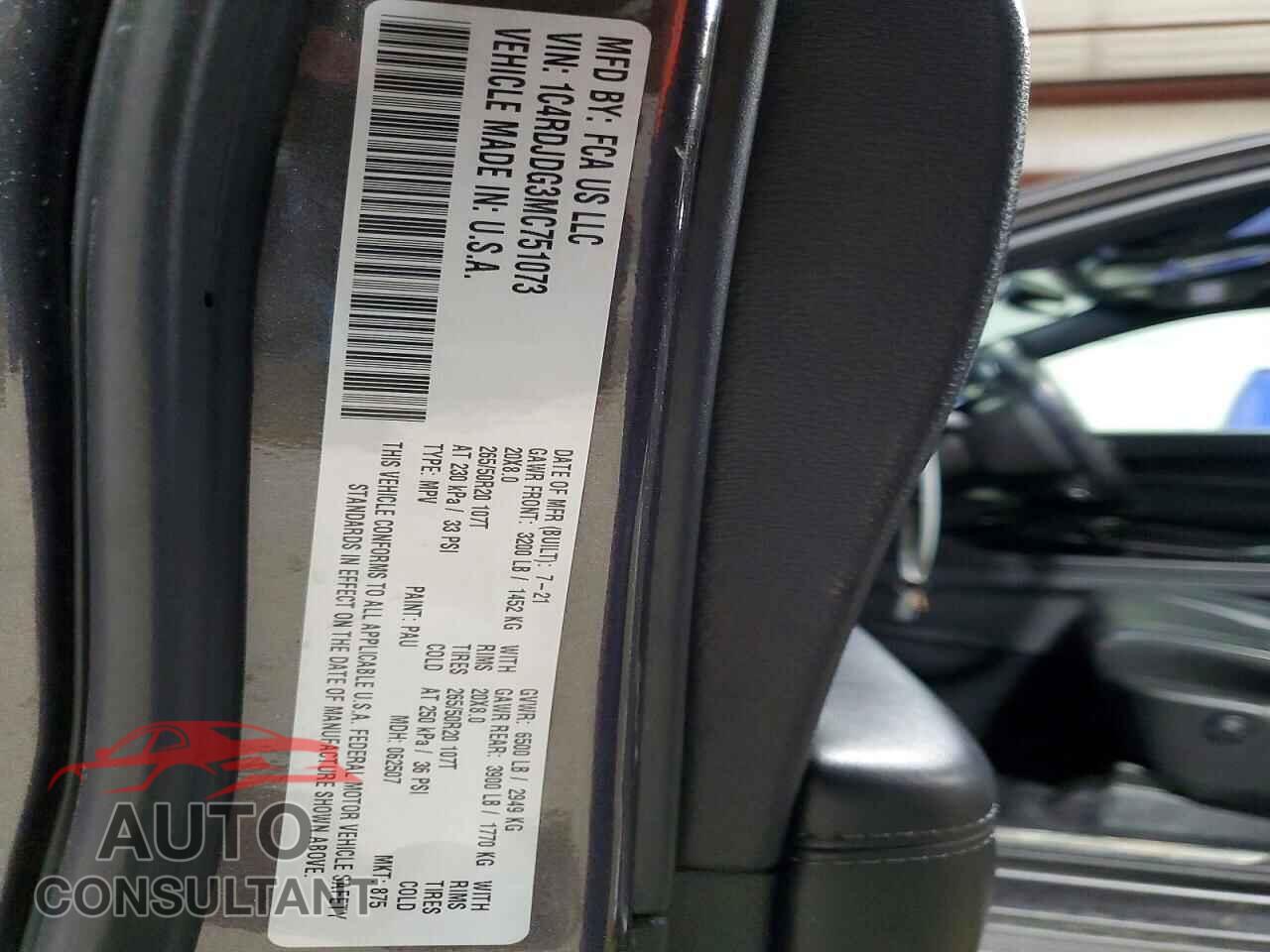 DODGE DURANGO 2021 - 1C4RDJDG3MC751073