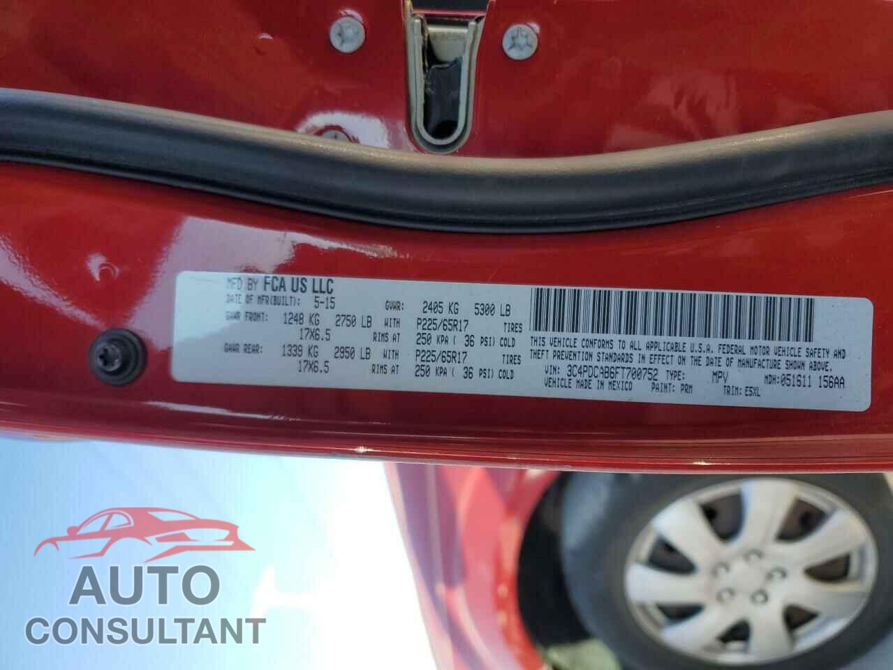 DODGE JOURNEY 2015 - 3C4PDCAB6FT700752