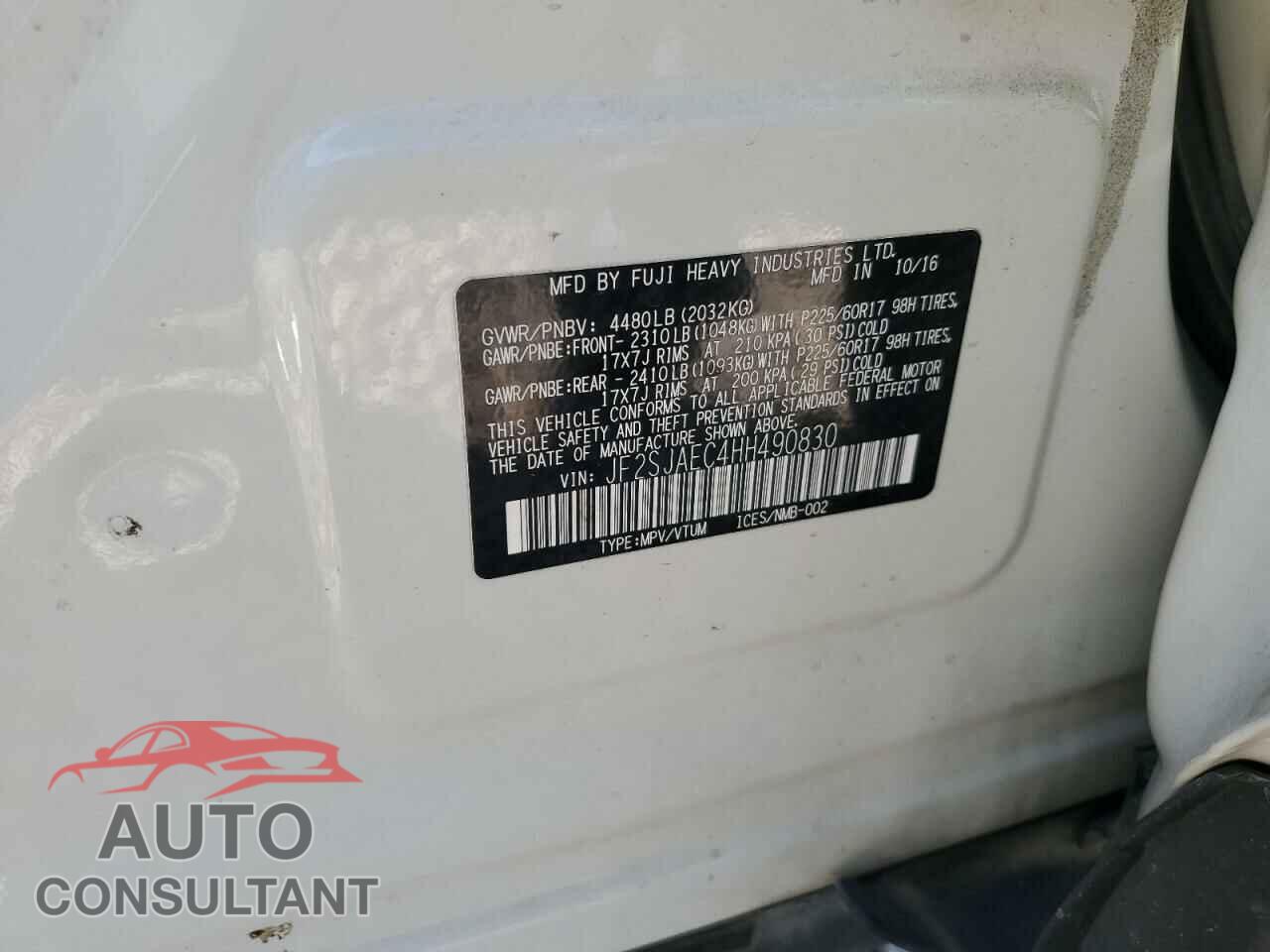 SUBARU FORESTER 2017 - JF2SJAEC4HH490830