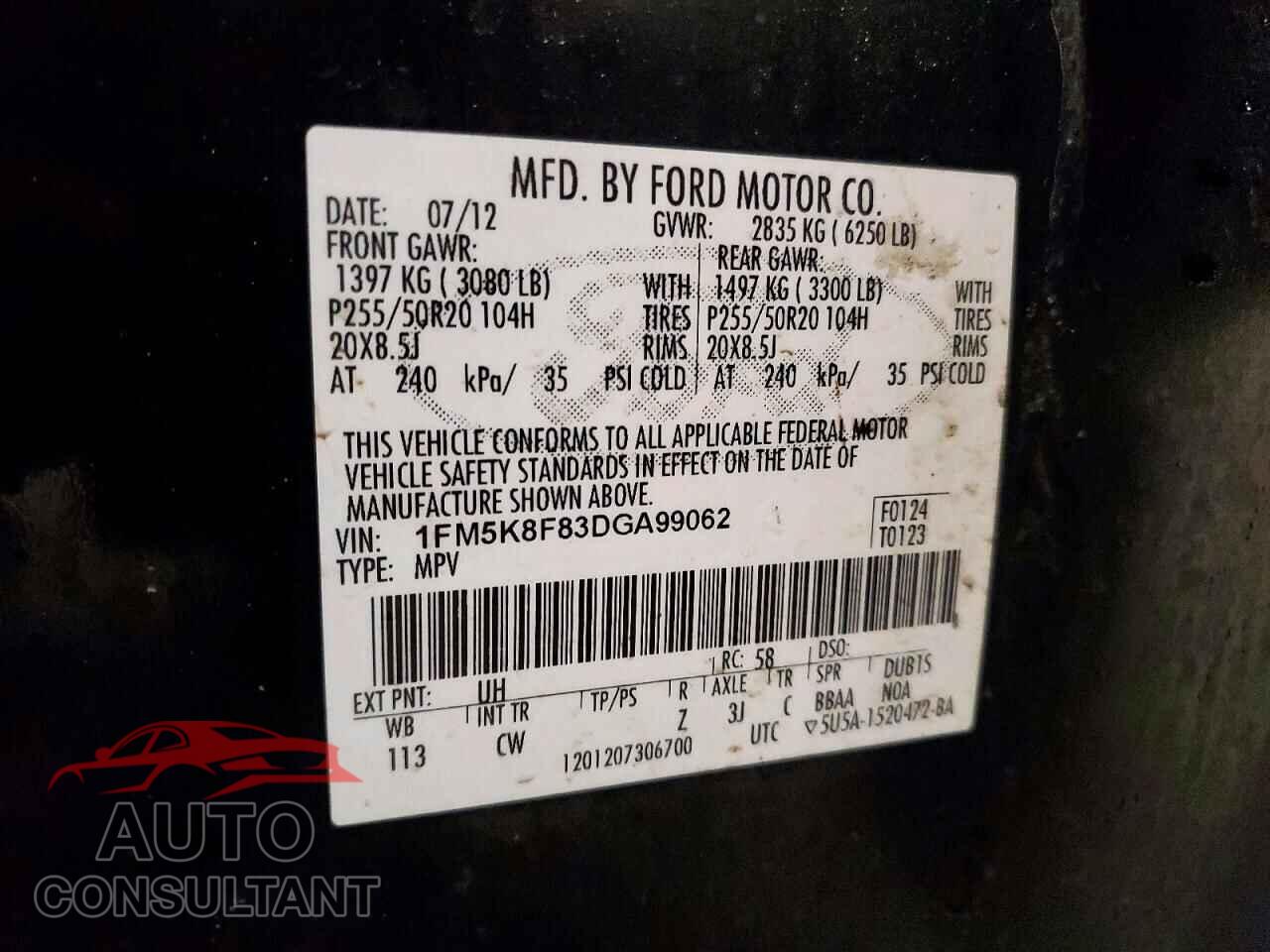 FORD EXPLORER 2013 - 1FM5K8F83DGA99062