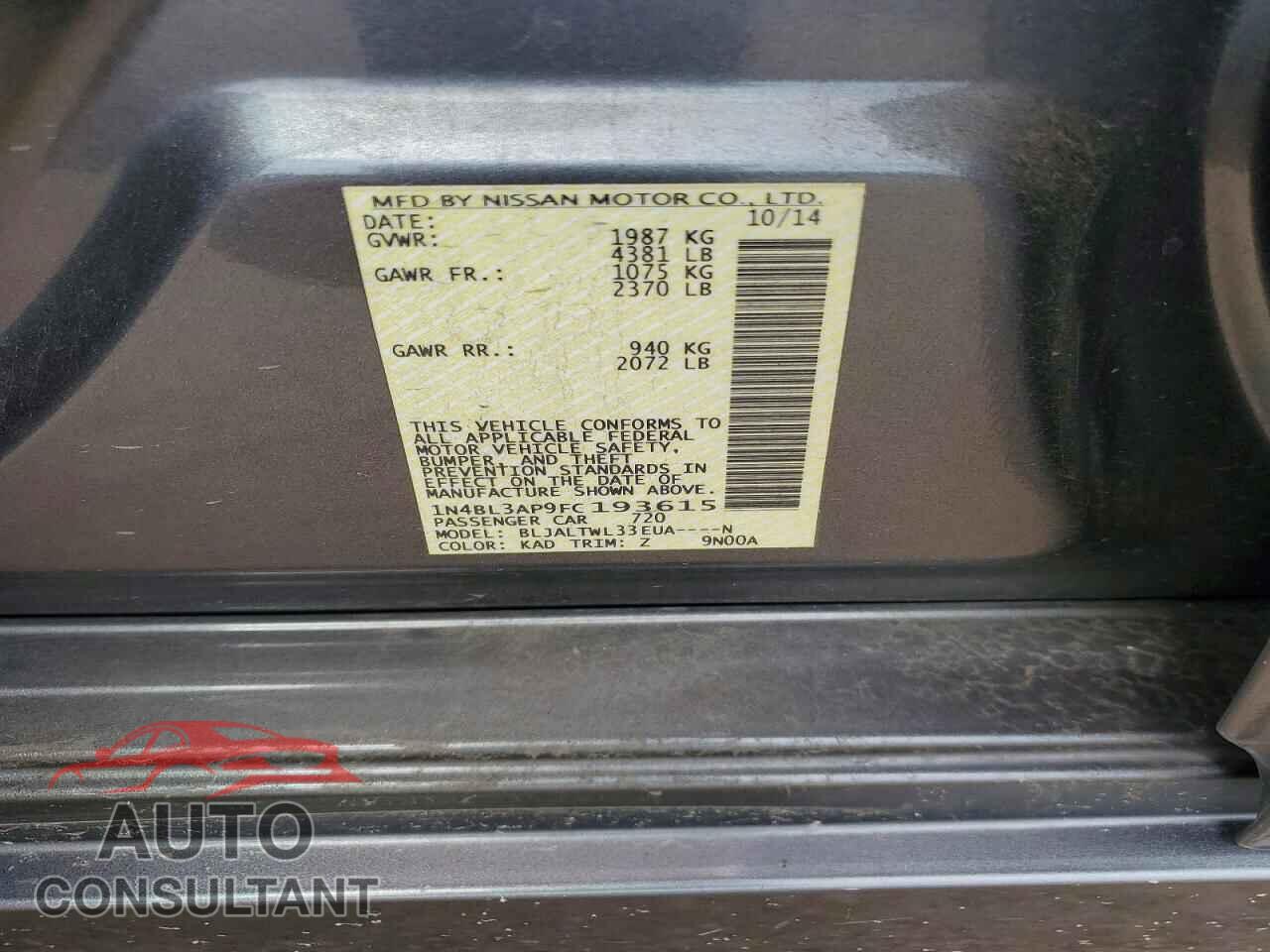 NISSAN ALTIMA 2015 - 1N4BL3AP9FC193615