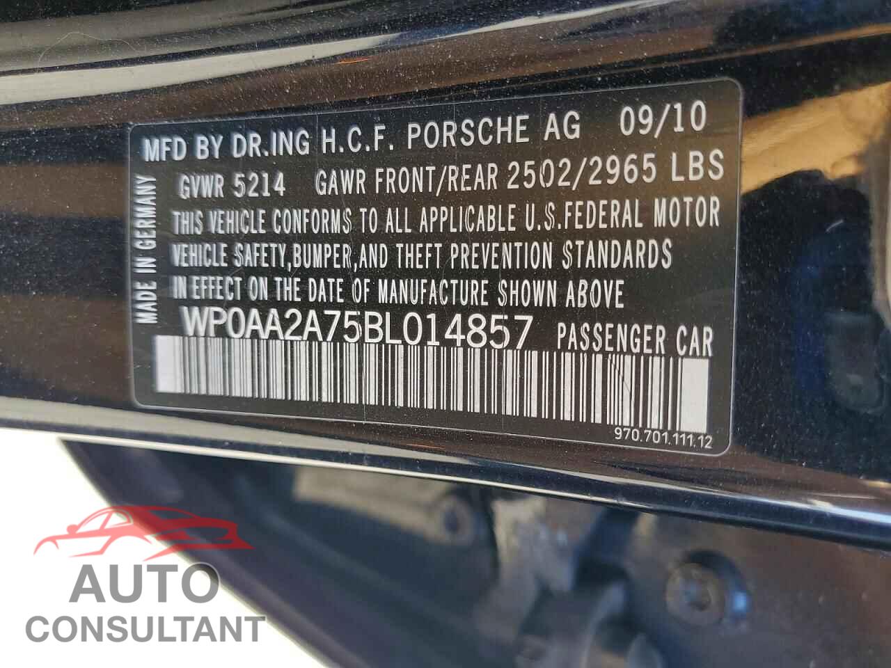 PORSCHE PANAMERA 2011 - WP0AA2A75BL014857