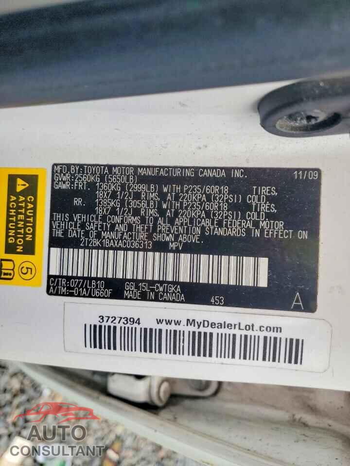 LEXUS RX350 2010 - 2T2BK1BAXAC036313