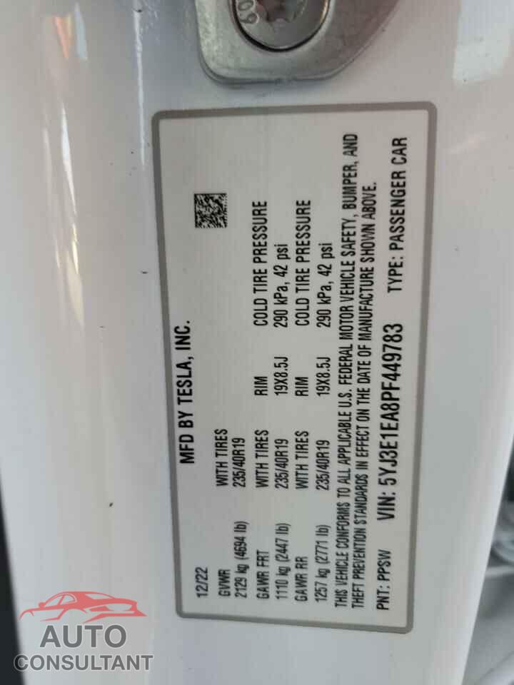TESLA MODEL 3 2023 - 5YJ3E1EA8PF449783