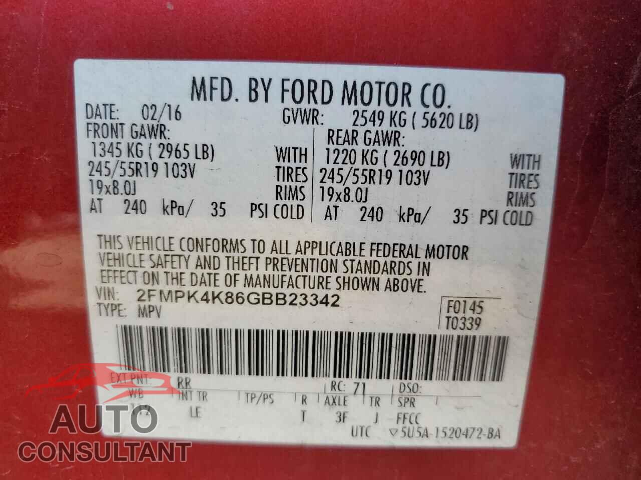 FORD EDGE 2016 - 2FMPK4K86GBB23342
