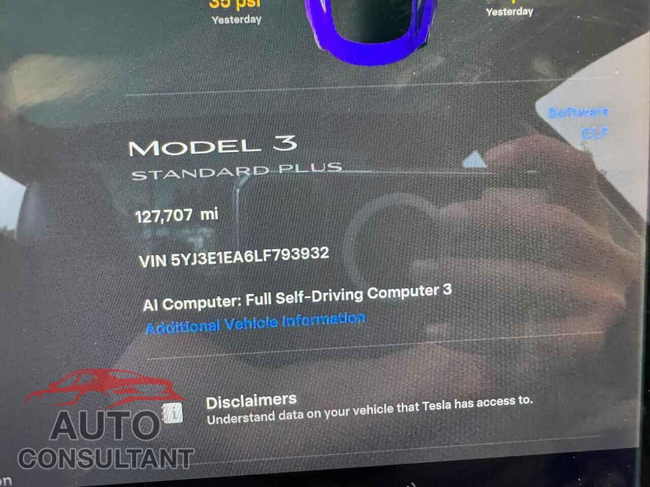 TESLA MODEL 3 2020 - 5YJ3E1EA6LF793932