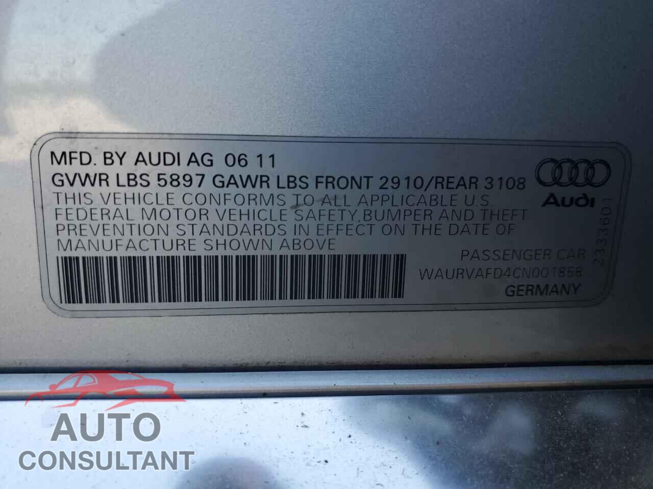 AUDI A8 2012 - WAURVAFD4CN001858