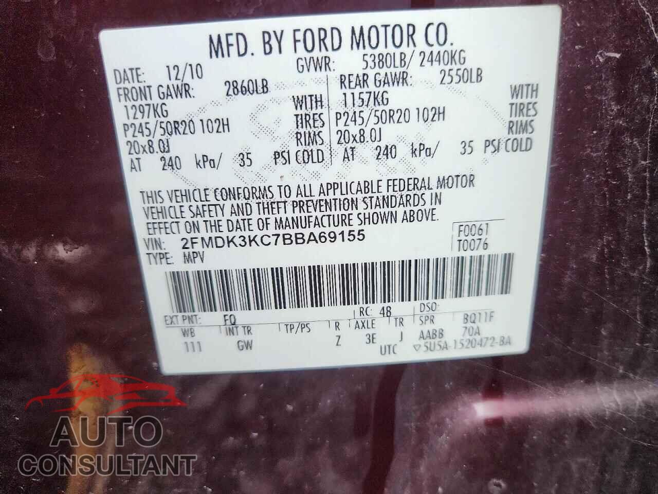 FORD EDGE 2011 - 2FMDK3KC7BBA69155