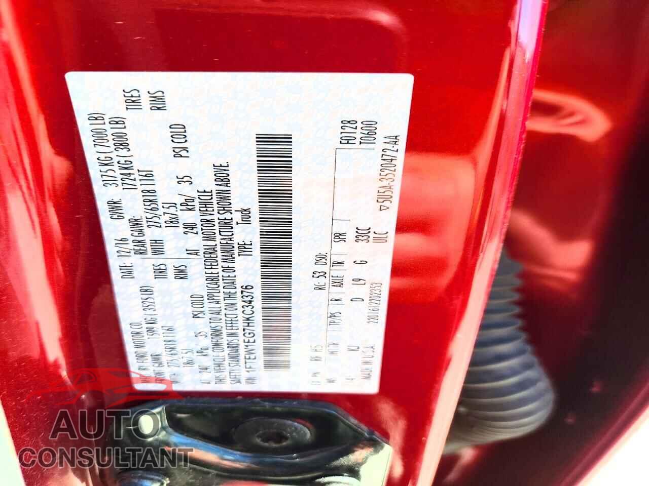 FORD F150 2017 - 1FTEW1EG7HKC34376