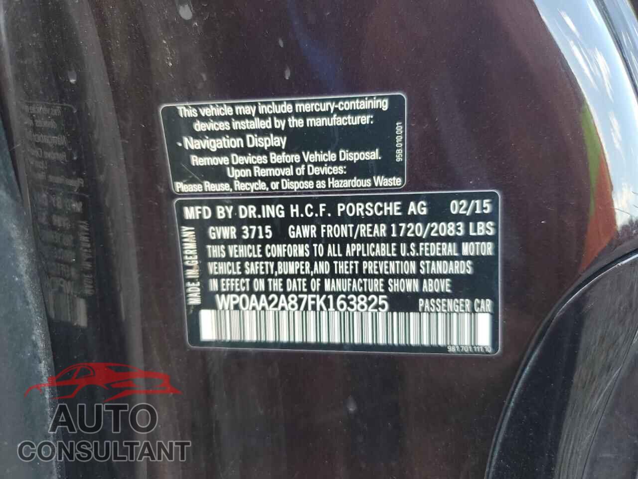 PORSCHE CAYMAN 2015 - WP0AA2A87FK163825