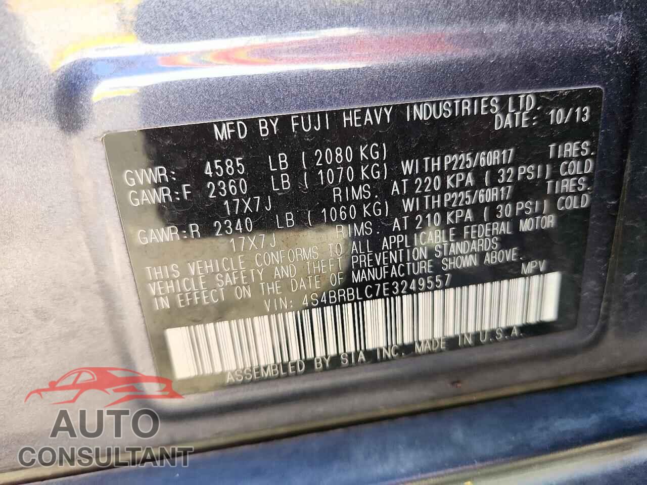 SUBARU OUTBACK 2014 - 4S4BRBLC7E3249557