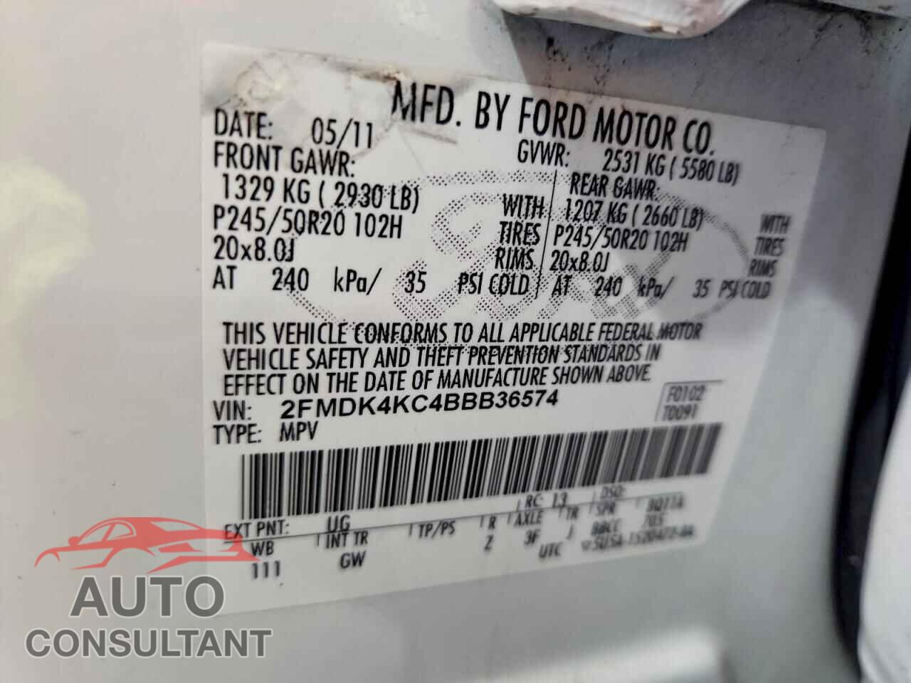 FORD EDGE 2011 - 2FMDK4KC4BBB36574