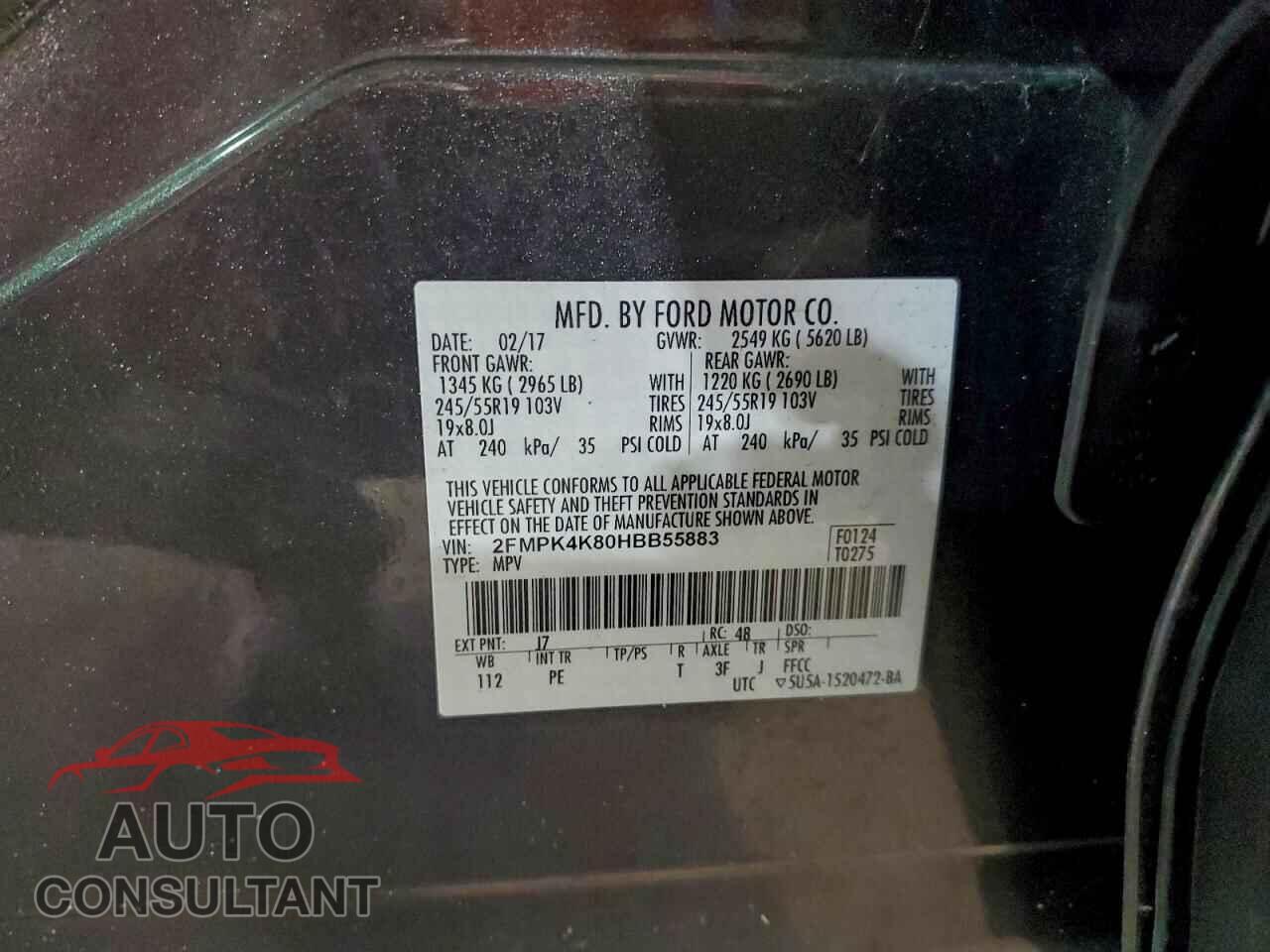 FORD EDGE 2017 - 2FMPK4K80HBB55883