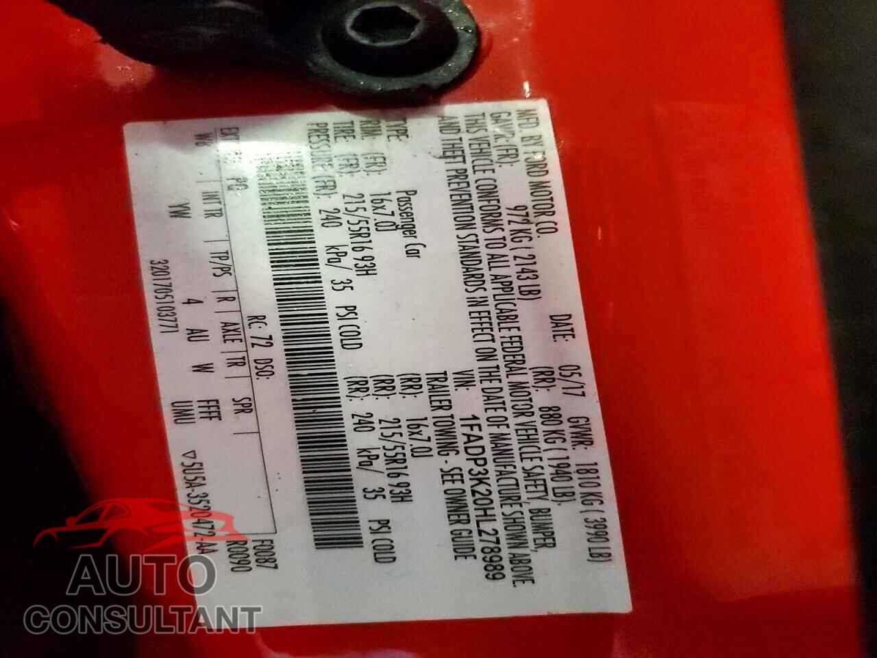 FORD FOCUS 2017 - 1FADP3K20HL278989