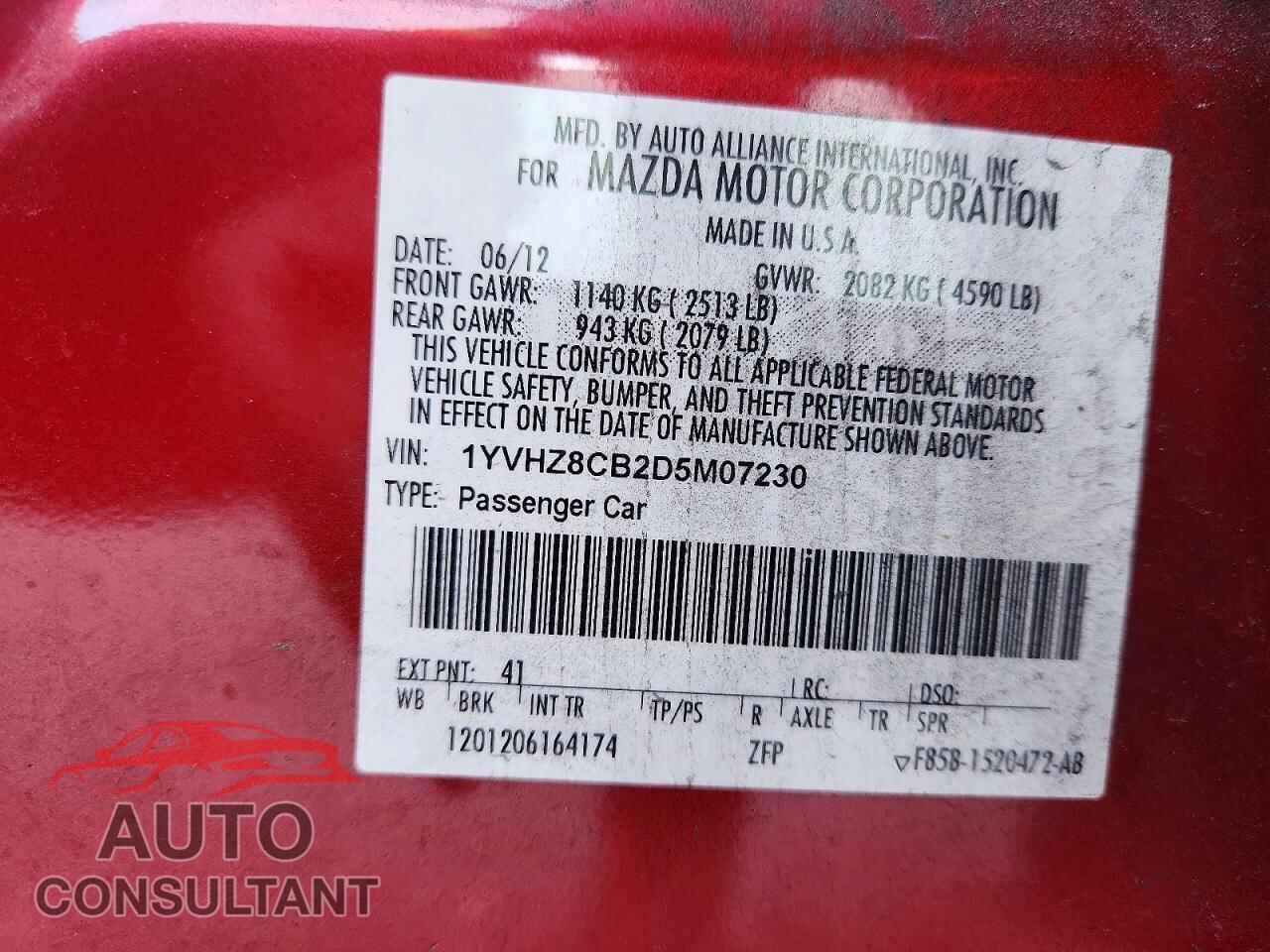 MAZDA 6 2013 - 1YVHZ8CB2D5M07230