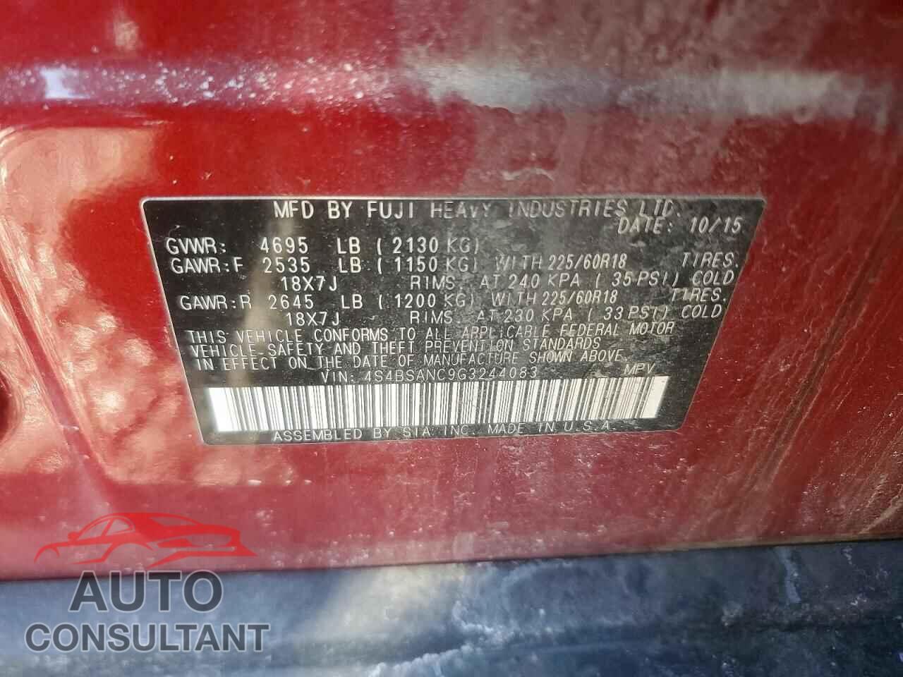 SUBARU OUTBACK 2016 - 4S4BSANC9G3244083