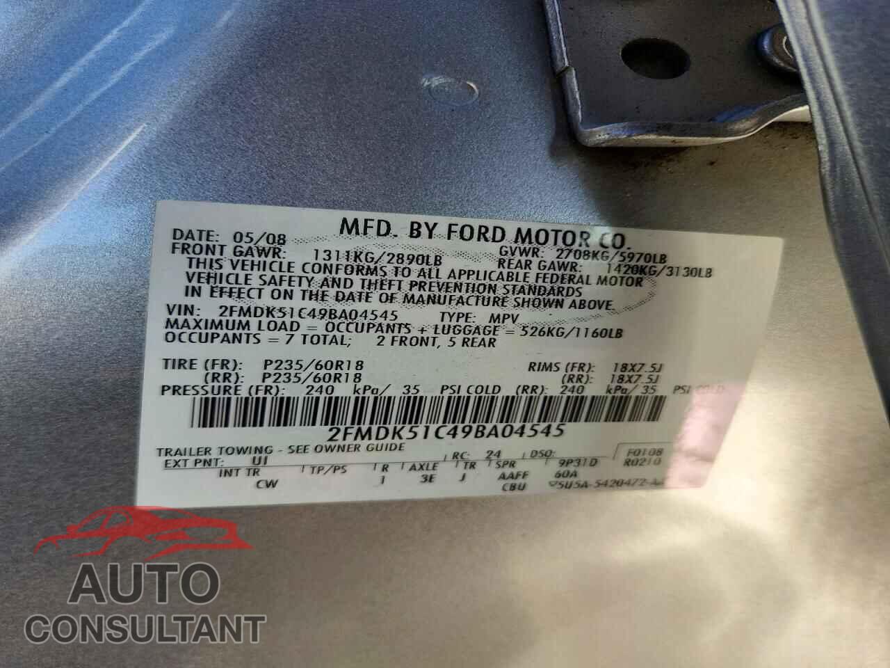 FORD FLEX 2009 - 2FMDK51C49BA04545