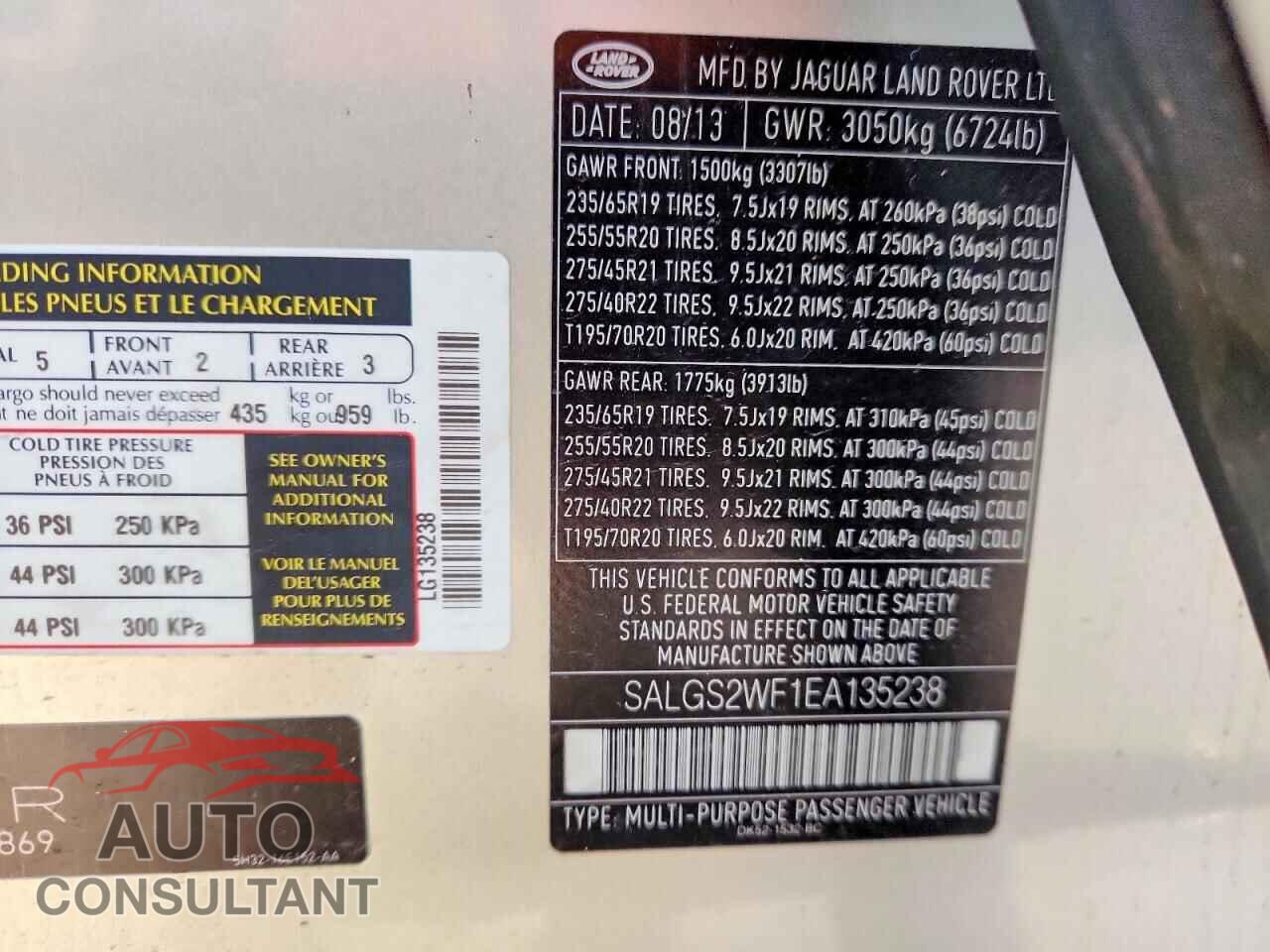 LAND ROVER RANGE ROVER 2014 - SALGS2WF1EA135238