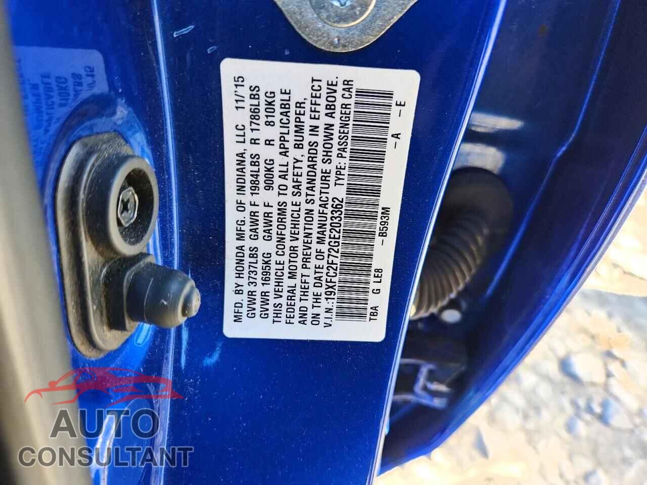 HONDA CIVIC 2016 - 19XFC2F72GE203362