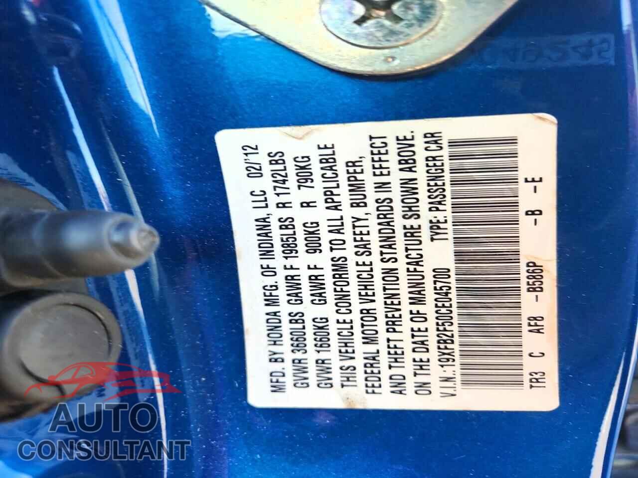 HONDA CIVIC 2012 - 19XFB2F50CE045700